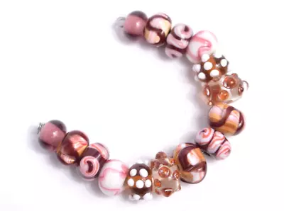 New 15 Pc Set Fine Murano Lampwork Glass Beads - 12mm Dots & Swirls - A7115c • $4.99