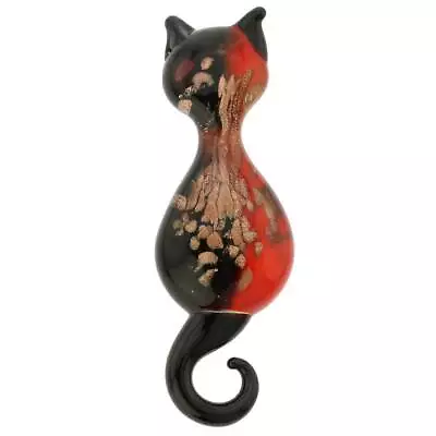 Glass Of Venice Murano Glass Cat Pendant Necklace Black And Red Charm - Kitten C • $52.95