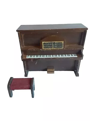 Vtg Dollhouse Miniatures Wood Upright Piano & Upholstered Bench Stool • $19.99