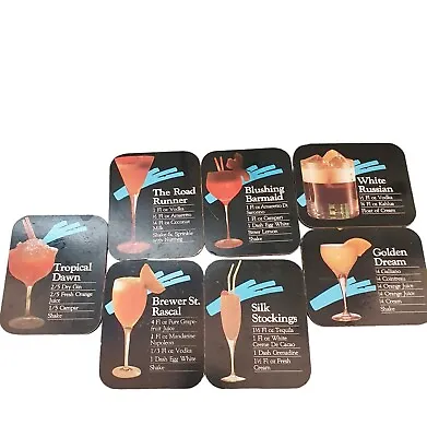 RETRO BAR Coasters COCKTAIL Recipes Cork Backed Box Set Of 7 Drink Vintage Moni  • $12.25
