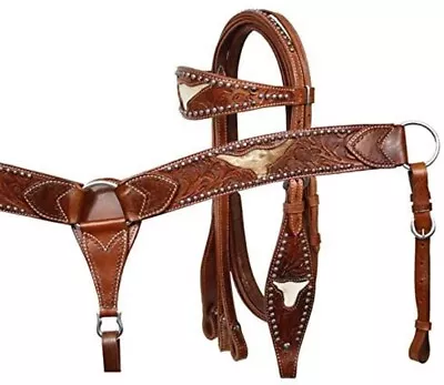 Western Leather Beautiful Breast Collar &headstall Hand Tooled Horse Tack Set • $106