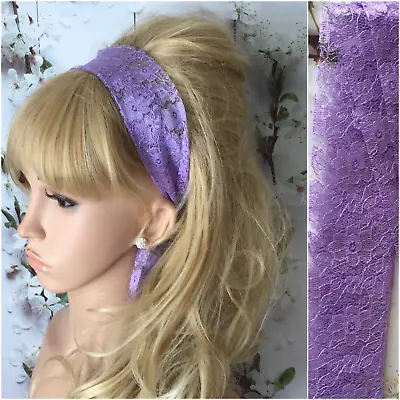 £3.99 • Buy LAVENDER LILAC FLORAL LACE FABRIC HEADBAND HAIR SCARF SELF TIE BOW 80s 60s RETRO
