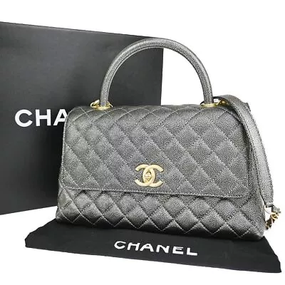 CHANEL CC Matelasse Chain 2Way Coco Handle Bag Caviar Leather Silver 162RJ302 • $8418.09