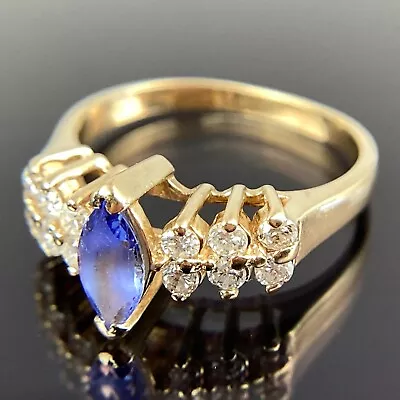 EFFY BH 14k Marquise Tanzanite & Diamond Yellow Gold Ring Size 6.75 • £445.20