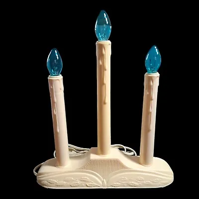 VTG Window Candlesticks 3-Light Candolier 3' Cord 3 Blue C-71/2 Bulb 120V Works • $17.95