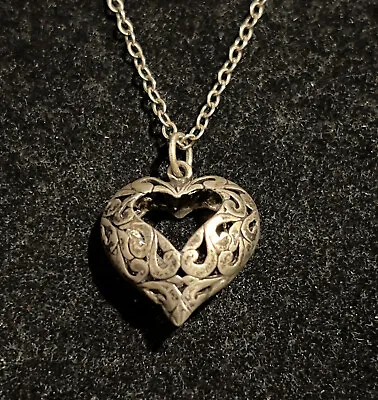 Sterling Silver Vintage Carved Heart On 24  Chain • $32