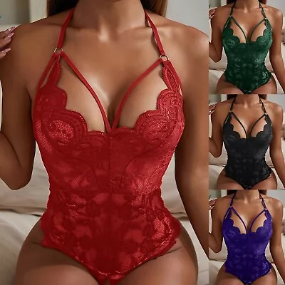 Womens Sexy Lace Bodys Lingerie Crotchless Babydoll Bodysuit Nightwear Underwear • £5.89