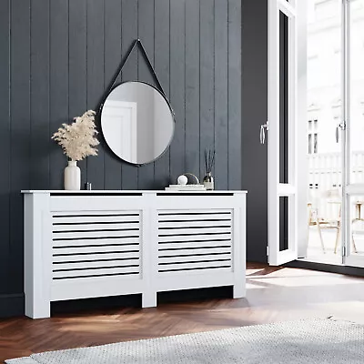 £69.99 • Buy XL Size Floor Standing Radiator Cover MDF White Horizontal Grille Wood Cabinet