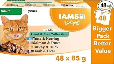 IAMS Delights Adult Land & Sea Collection In Jelly Wet Cat Food 48 POUCH X 85g • £15.79