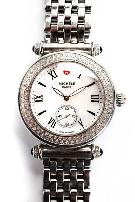 Michele Caber Womens Stainless Steel Diamond Pave 37mm Quartz Watch MW16A01A2025 • $599.99
