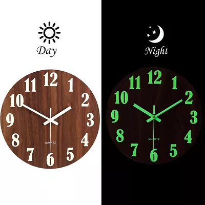 £10.95 • Buy 12'' Wooden Luminous Wall Clock Hanging Glow In The Dark Quartz Clock Home Decor