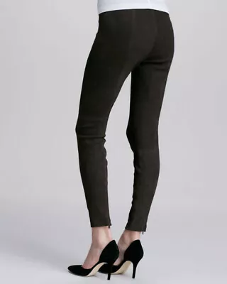 Vince Stretch Lamb Suede Split Hem Crop Pant In Black Size L  • $325