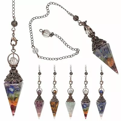 Quartz Natural Crystal Pendulum Healing Chips Stone Reiki Chakra Chain Pendant • $8.79