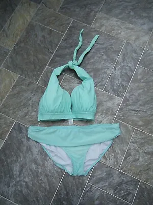 £6.99 • Buy Asos ~ Green Bikini ~  Padded Halter Neck Bra Top 34F / Bottoms Size 16