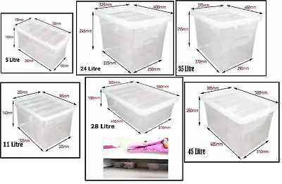 Clear Plastic Storage Box Boxes With Lids UK BRITISH MADE Home Office Stackable • £5.99