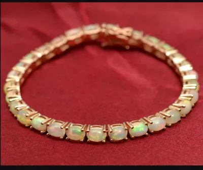 October Birthstone Genuine White 6X4MM Opal Tennis Bracelet Gold Women Jewelry • $140.90