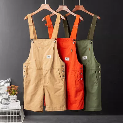 Summer Vintage Men Bib Pants Shorts Overalls Dungarees Suspenders Short Pants • $21.39