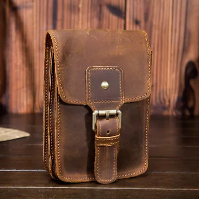 Crazy Horse Leather Men Small Waist Bag Pouch Hook Fanny Waist Belt Pack# • $25.49