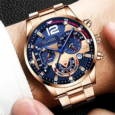 Fashion Sport Men's Stainless Steel Case Steel Band Quartz Analog Wrist Watch • $5.51