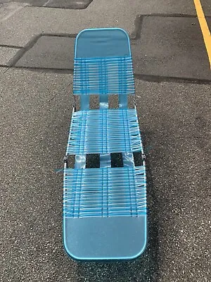 VTG Tri Folding Lawn Chair Beach Pool Vinyl Tube Jelly Aluminum Blue Chaise • $54.94