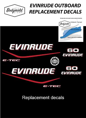 EVINRUDE  E-TEC 60hp Outboard Replacement Decals • $48.83