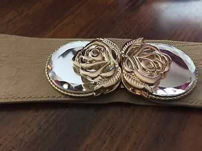 Women’s Belt Stretches Up To 36”beveled Gold Plate Rose Mirrored Buckle Corset • $19.99