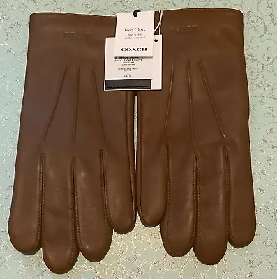 NWT COACH 54182 MEN'S BASIC NAPPA LEATHER TECH TOUCH SCREEN GLOVES Dark Saddle L • $84.95