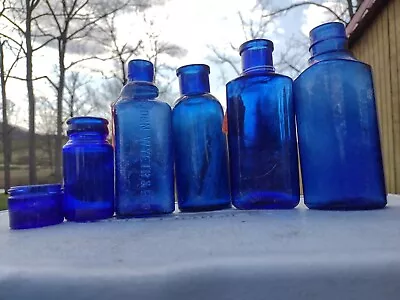 Lot Of 6 Antique Cobalt Bottles • $40