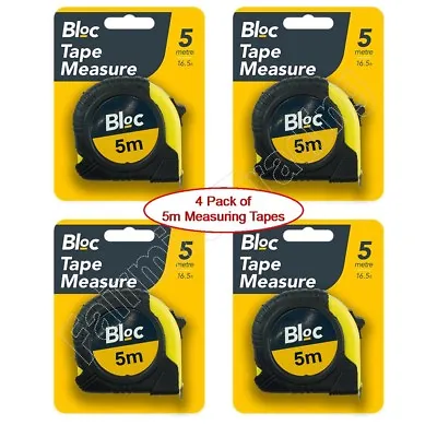 4 Pack 5m Metal Measuring Tape Measure Rubber Grip Pocket 5 Metre 16' Rule Clip • £9.89