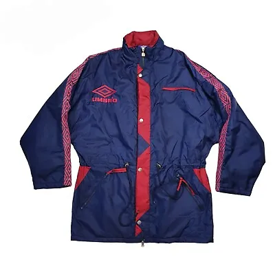 Umbro 90's Managers Jacket Size M Medium Taped Arms Blue Red Spellout Coat • £44.99