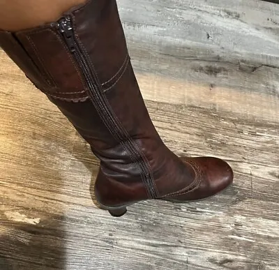 La Canadienne Tahra Mid Calf Brown Pebbled Leather Kitten Heel Boots Women 8.5M • $135