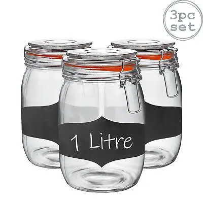 £14.98 • Buy Glass Storage Jars Airtight Clip Top Lid Food Preserve Preserving Jar 1 Litre X3