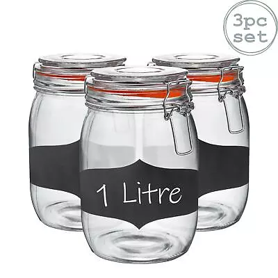 £14.98 • Buy Glass Storage Jars Airtight Clip Top Lid Food Preserve Preserving Jar 1 Litre X3