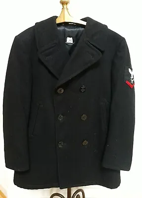 Vintage 1994 Usn Usa 🇺🇸 Black 100% Wool Peacoat 44r Heavy Thick  • $99.99