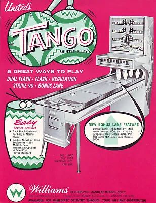 Tango Arcade Flyer 1966 United Original NOS Shuffle Alley Bowling Game 8.5  X11  • $22.95