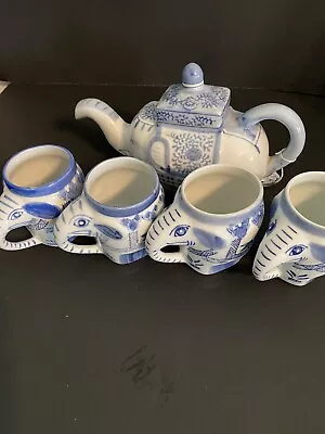 Vintage Pier 1 Elephant Teapot Set W/ Elephant Mugs • $30