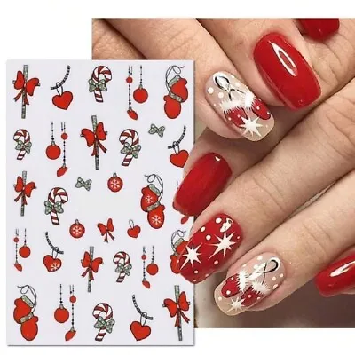 Nail Art Stickers Christmas Baubles Candy Canes Presents Bows Hearts (CS116) • $3.54