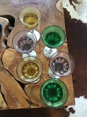 $220 • Buy Set Of 6 Cambridge Glass Farber Bros NYC Krome Kraft Hnd Blown Yellow Purple Grn