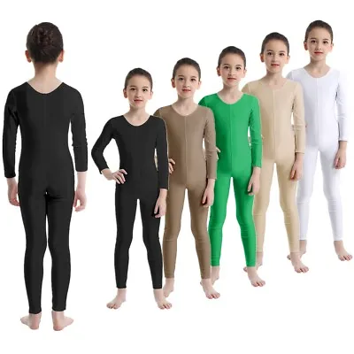 £10.06 • Buy Kids Girls Long Sleeve Unitard Bodysuit Ballet Gym Dance Leotard Catsuit Costume