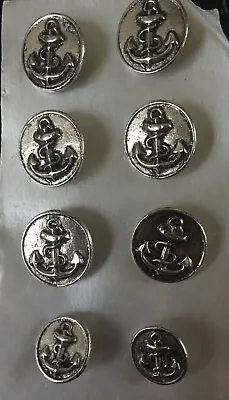 8 Vintage Buttons Metal Anchor Design Ships Nautical Military Navy Sewing • £6.99