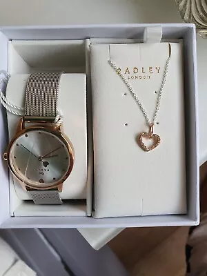 Radley Watch & 18ct Rose Gold Plated Sterling Silver Heart Necklace Gift Set • £15