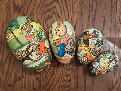 Vintage German Paper Mache Easter Egg W/ Nested Eggs -6” Ducks & Rabbits 4 Eggs • $15