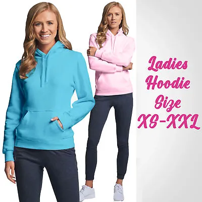 Ladies Womens Hoodie Sweatshirt Plain Hooded Jumper Kangaroo Pocket Pink Blue UK • £9.99