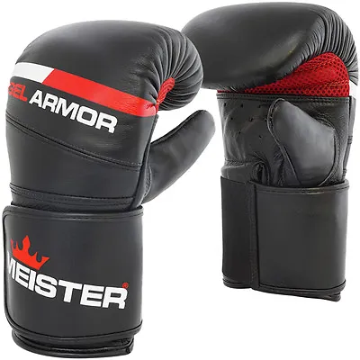 MEISTER GEL ARMOR LEATHER BAG MITTS - Boxing Gloves Heavy Focus MMA Muay Thai BK • $39.99