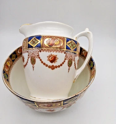 £7 • Buy Milk Jug And Sugar Bowl Victorian Doric Bone China England Gold Cobalt 