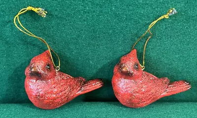Set Of 2 Ceramic Sparkly Red Cardinal Bird Ornaments Decorations • $8.99
