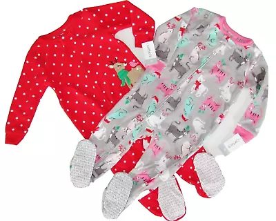 Carters One Piece Footed Pajamas 4T Fleece Pjs NEW Girls 4 Toddler Twins Holiday • $14.69