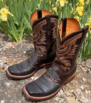 LUCCHESE Mens Brown & Black Leather Square Toe Cowboy Western Boots Size 9D • $49.99