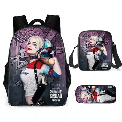 Harley Quinn Girls Backpack Lunch Bag Stationery Pen Bag Three-Piece Student Bag • $43.99