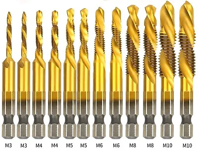 12Pcs 1/4in Hex Shank HSS Screw Thread Countersink Tap Drill Bit Combination Set • $15.25